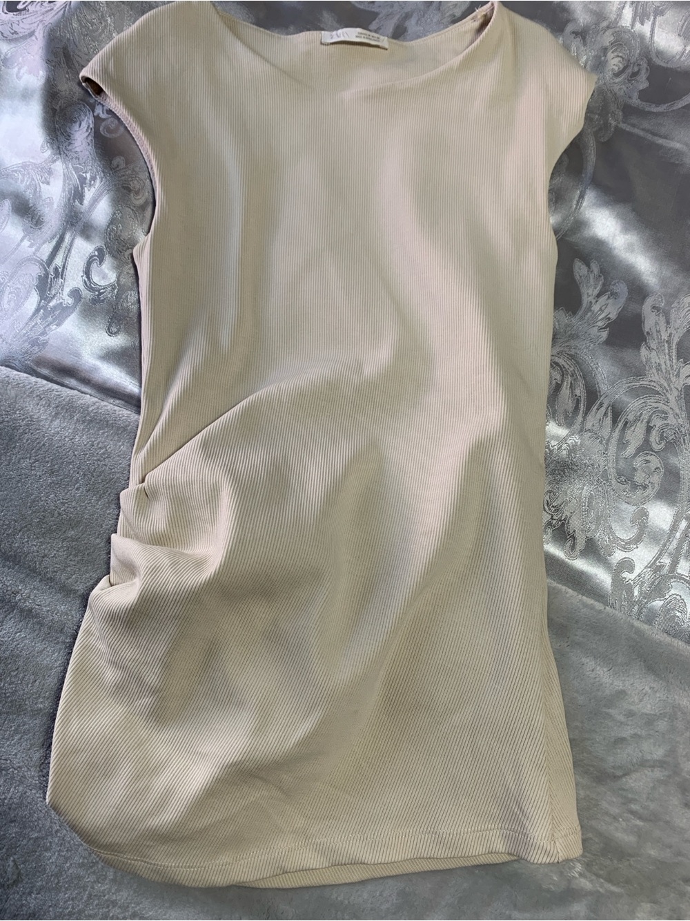 Zara Ivory Ribbed Draped Side Ruched Top Size M Fits a size Small - Picture 7 of 7